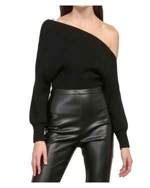 Line & Dot Blair Asymmetrical Off Shoulder Sweater - Black
