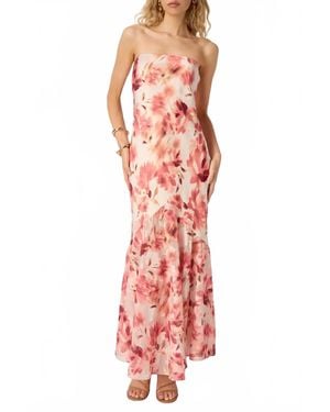 Cami NYC Maristela Abstract Floral Strapless Silk Dress - Red