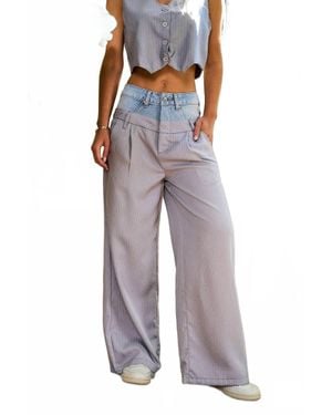 I Too Two-Tone Double-Waistband Pants - Multicolor