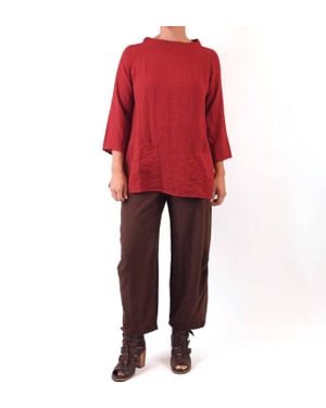 cut-loose Raglan Pocket Three Quarter Sleeve Top - Red