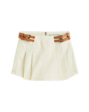 Tractr Jeans Double Belted Pleated Skort - Natural