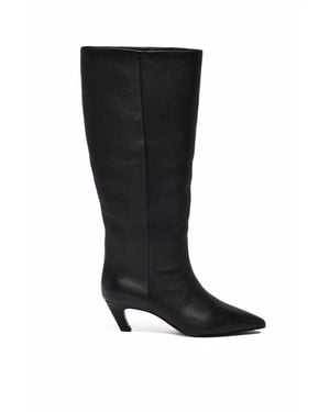 Ash Leather Mixed Ankle Boots - Black