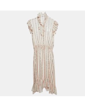 Sandro Stripe Silk Ruffled Midi Dress - Natural