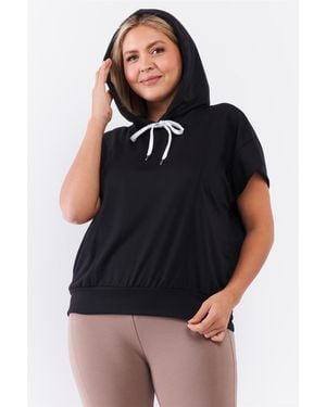 TRUEDAMES Short Wing Sleeve Relaxed Fit Draw String Tie Hood Detail Top - Black