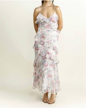Storia Leigh Floral Ruffle Chiffon Maxi Dress - Natural