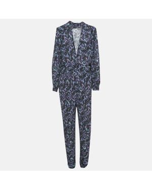 IRO Printed Crepe Plunge Neck Jumpsuit - Blue