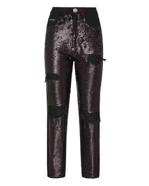 Philipp Plein Denim Pants Boyfriend Paillettes - Gray