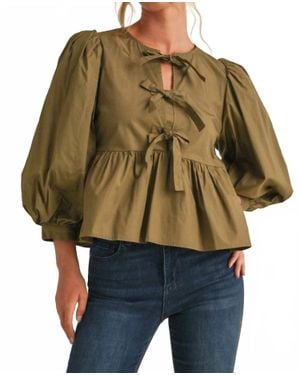 Jodifil Betty Bow Ties Peplum Top - Green