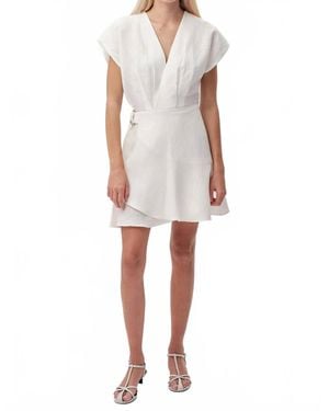 Exquise Callanne V Neck Cap Sleeve Linen Dress - White