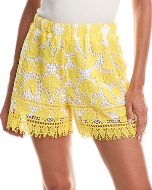 Gracia Floral Embroidered Crochet Short - Yellow