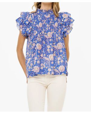 Oliphant Pintuck Ruffle Top - Blue