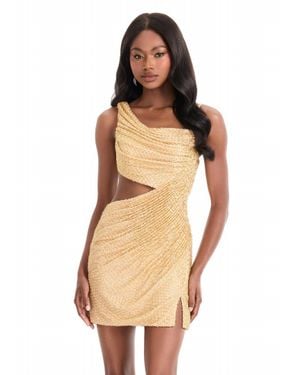 Ashley Lauren One Shoulder Rutched Mini Dress - Natural