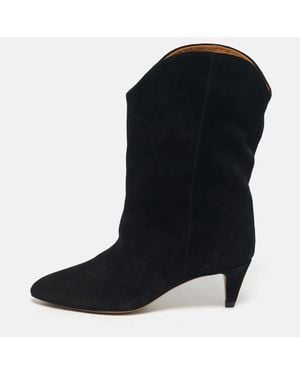 Isabel Marant Suede Dernee High Ankle Length Boots - Black