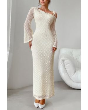 TRUEDAMES Solid Off Shoulder Bodycon Long Sleeve Dress - Natural