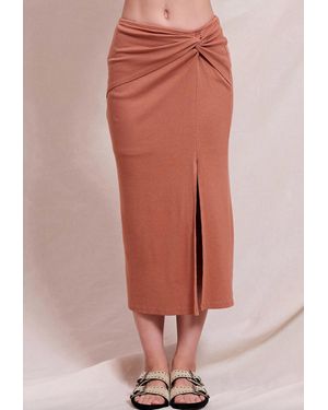 Sundry Side Twist Midi Skirt - Pink