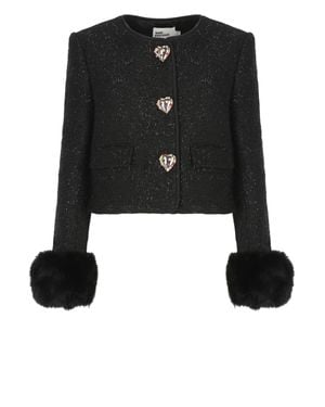 Self-Portrait Cropped Jacket With Hidden Closure And Decorative Heart Buttons - Black