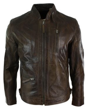 TruClothing Biker Leather Jacket - Black