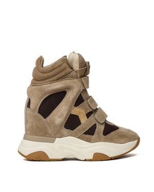 Isabel Marant Balskee Tricolor Suede Calfskin Wedge Sneakers - Brown