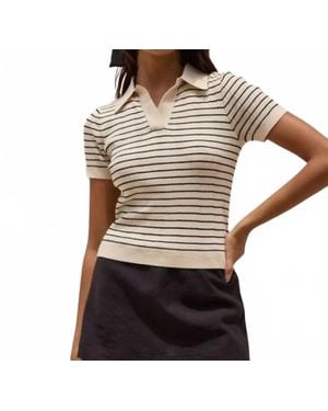 Sky To Moon Short Sleeve Striped Knit Polo Top - White