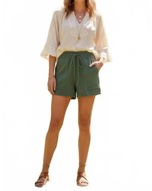 She + Sky Drawstring Waist Sweater Shorts - Green