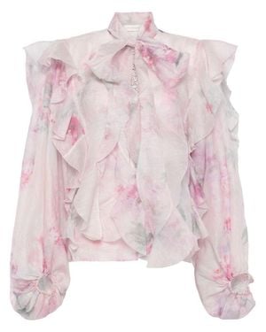 Zimmermann Crush Floral-Print Ruffled Linen-Blend Blouse - Pink