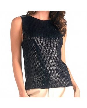 Elan Tessa Open Knit Metallic Sweater Tank - Black