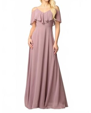 Eva USA Chiffon Cold Shoulder Ruffle Sleeve Bridesmaid Dress - Purple