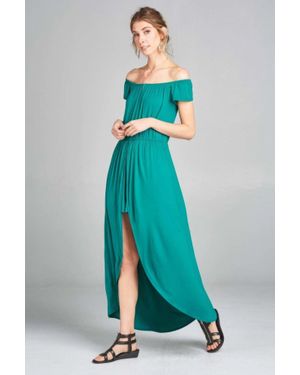 TRUEDAMES Off Shoulder Solid Jersey Romper Maxi - Blue