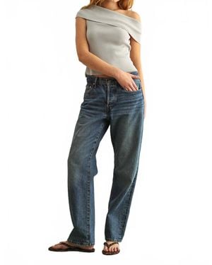 Miou Muse Ribbed Knitted Off Shoulder Top - Blue