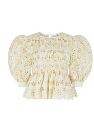 Manoush Floral Broderie Smocked Blouse - Metallic