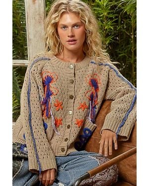 Pol Chenille Sweater With Frayed Detail - Brown