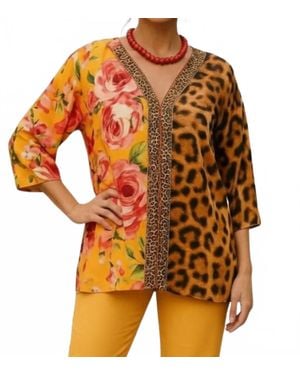 Diva USA Chiffon Animal Floral Blouse - Orange