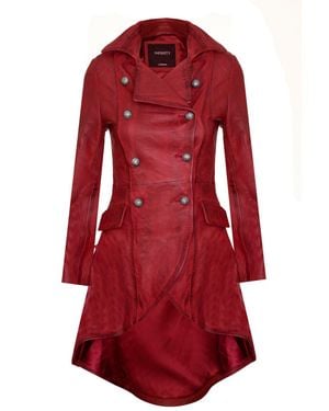 Infinity Leather Gothic Victorian Coat-Accra - Red