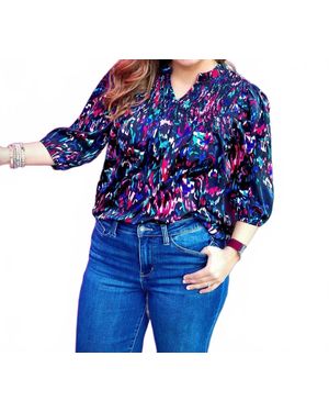 Washco Abstract Smocked Blouse - Blue
