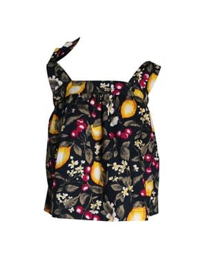 Ba&sh Eiffel Printed Tie-Shoulder Top - Black