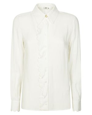 Elisabetta Franchi Classic Ruffle-Trimmed Silk Blouse - White