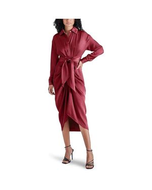 Steve Madden Sula Shirt Dress 0 Wrap Twist Front Long Sleeve Erk326 - Red