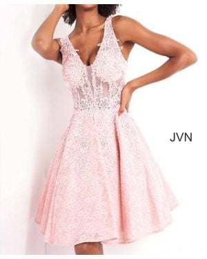 Jovani A Line Short Beaded Lace Cocktail Dress - Pink