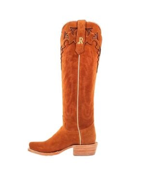 R. Watson Boots Rough Out Narrow Square Toe Tall Cowgirl Boots - Orange
