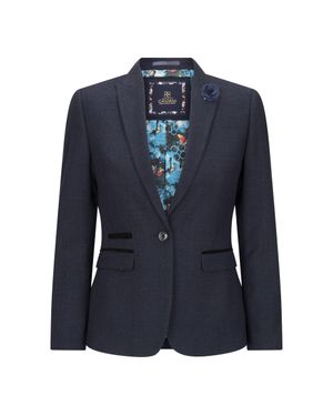 Oliver Tweed Infinity Leather Tailored Fit Tweed Check Blazer Wool Jacket - Blue