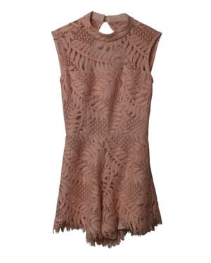 Alexis Lace Scalloped Romper - Brown