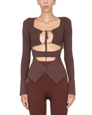 ANDREADAMO Fitted Ribbed Top With Wide Neckline - Red