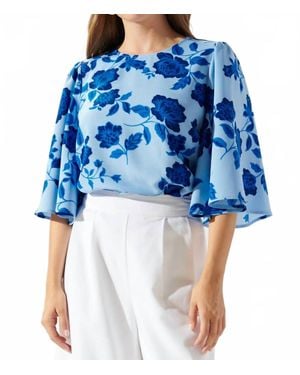 Sugarlips Skyline Floral Flutter Sleeve Top - Blue
