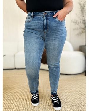 TRUEDAMES Full Size Mid Rise Rigid Magic Release Hem Jeans - Blue
