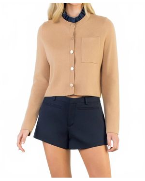 Thml Ruffle Trim Neckline Button Up Cardigan - Blue