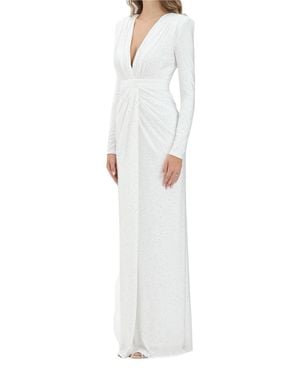 alma sanchez Long Lycra Evening Dress With Central Slit And Rhinestone Embellishments - White