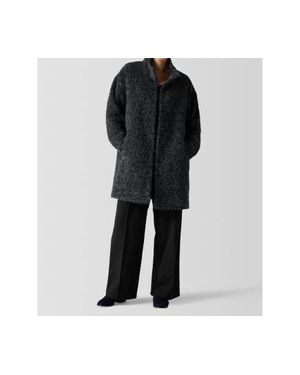 Eileen Fisher Curly Alpaca Stand Collar Coat - Black