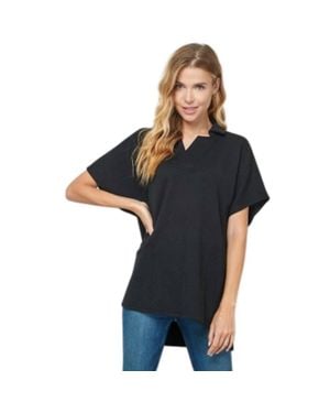 See And Be Seen Drop Shoulder Collared Top - Black