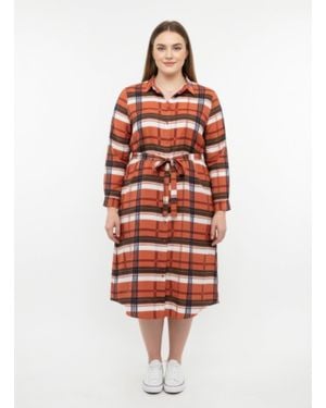 TRUEDAMES Button Front Midi Shirt Dress With Self Tie Belt - Red