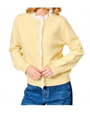 Aaron & Amber Ruffle Trim Long Sleeve Cardigan - Yellow